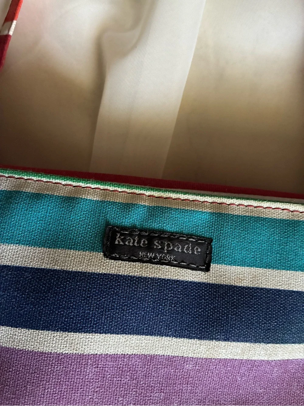 RARE Kate Spade Striped Multicolor Canvas Tote Bag